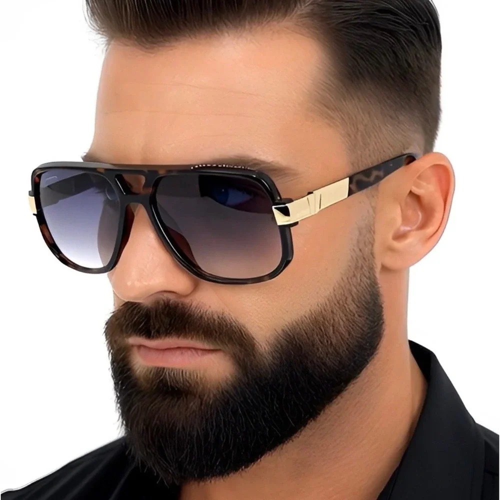 Oversized Square Aviator Sunglasses Tortoise Gold Flat Top Gradient‎ Lens UV400